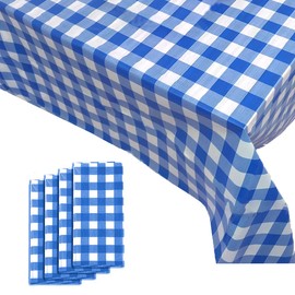 Yancorp 4 Pack Plastic Blue and White Checkered Tablecloths 54 x 108 Inch Picnic Table Covers Disposable Table Covers for Rectangle