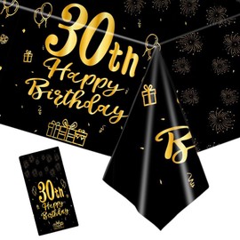 137*274cm Black Gold 30th Birthday Table Cloth for Women,Men,30th Birthday Table Decorations Plastic Tablecloths Disposable Tablecover for Woman,Men,Ladies,Him,Her 30th Birthday Gifts Party Decoration