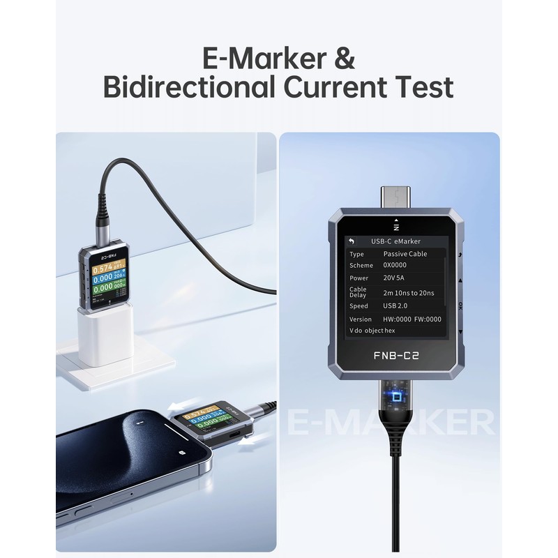 FNIRSI FNB-C2 PD3.1 USB-C Tester 240W, Bi-Directional, E-Marker Reader