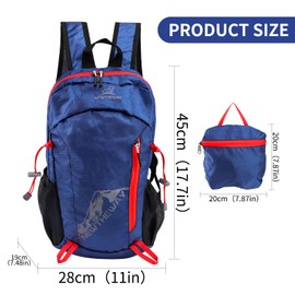 20L Lightweight Foldable Backpack Packable Backpack Portable Foldable Backpacks Waterproof Multifunctional Casual Camping Ultralight Backpack Outdoor Mountaineering Hiking Lightweight Daypack, blue