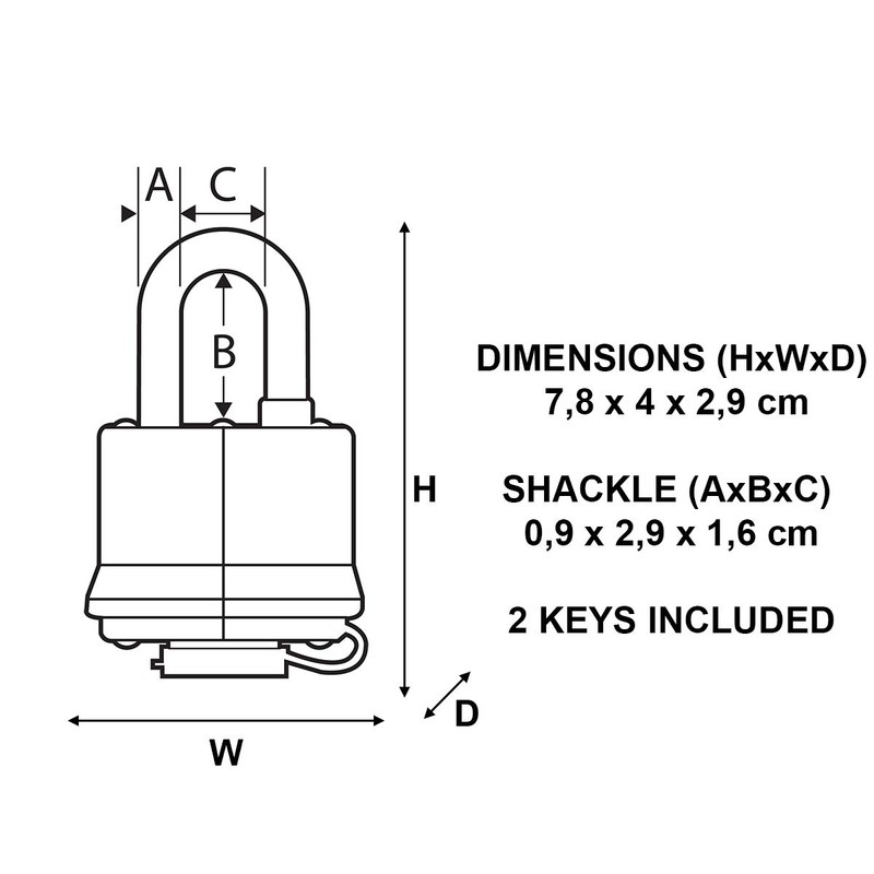 Master Lock, Black, 7804EURT Pack of 2 Laminated Padlocks with