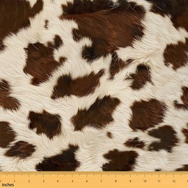 Feelyou Kids Cow Fur Printed Fabric by The Yard Cowhide Pattern Upholstery Fabric for Chairs 1 Yard Girls Farmhouse Western Farm Animal Skin Decorative Waterproof Outdoor Fabric Brown Outdoor Fabric