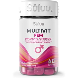 Súluu Multivit FEM Multivitamínico para Mujeres Womens Multivitamin 60 Gomitas Sabor Fresa-Mango Ácido Fólico, Vitamina D3, Vitamina K1, Vitamina B3, Vitamina B6, Vitamina C, Vitamina B12, Hierro y Calcio Sin Gluten