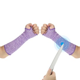 PATIKIL 12 Inch Cut Resistant Sleeve, 1Pair Arm Safety Protectors Sleeves with Thumb Hole Level 5 Protection Forearm Guard Sleeves for Thin Skin and Bruising, S, Purple