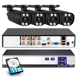 TOWODE 1080P 8Channel Security Camera DVR System H.265+ Surveillance DVR Recorder with 4pcs 5MP Surveillance Cameras Remote Access, Smart Playback Pre-Installed 1TB Hard Drive