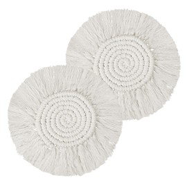 HFZRZFH Handcrafted 2-Pack Boho Macrame Coasters, Super Absorbent Cotton Rope with Tassels, Stylish Farmhouse Decor for Home & Office, Protects Furniture, Ideal Housewarming Gift