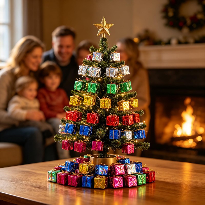 Aixiasen 24Pcs Mini Christmas Tree Ornaments,Small Hanging Gift Box Decor