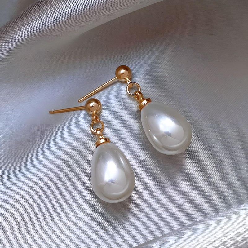 Pearl Earrings 14K Gold Plated Teardrop Pearl Drop Dangle Earrings