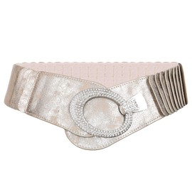 irisaa Wide Women's Elastic Waist Belt, Waist Belt, Stretch Belt with Hook Closure, Gold rhinestones