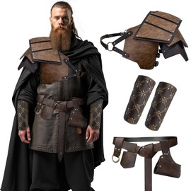 EpicCos Medieval Men's Leather Armor Set Viking Pauldrons with Sword Holder Belt Renaissance LARP Ren Faire Cosplay Costume