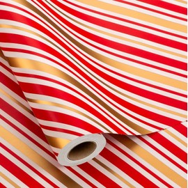 MAYPLUSS Christmas Stripe Wrapping Paper Roll - 17 Inch X 33 Feet - Classic Red Candy with Gold Diagonal Stripes Winter Holiday Gift Wrap for Weddings Birthday Party Showers and Scrapbooking