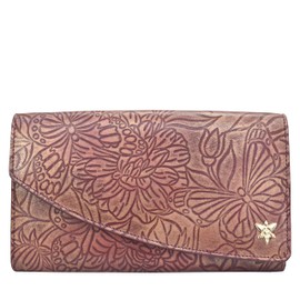 Anuschka Women's Original Hand-Painted Leather RFID Blocking Accordion Flap Wallet, Tooled Butterfly Wine