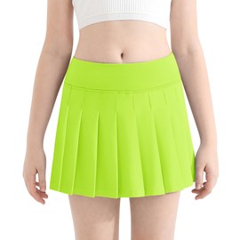 QooNoo Girls Skorts Pleated Tennis Skirts for Girls Athletic Toddler High Waist Activewear Flowy Kids Golf Cheer Skirts with Pockets(Neon Green,Medium)