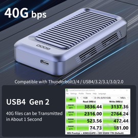GODO 40Gbps M.2 NVMe SSD Enclosure ,Aluminum Type C 4TB USB4.0 Hard Drive Enclosure, Tool Free Installation, Support SSD Size 2280 B+M /M-Key Compatible with Thunderbolt 4/3/USB4/3.2/3.1/3.0/2.0