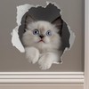 White Cat Decal - Wall Hole Sticker with 3D Effect