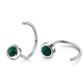 CHIC & ARTSY Hoop Earrings 925 Sterling Silver Half Hoop Earrings Hypoallergenic Lightweight Synthetic Malachite Threader Hoops for Women Open Huggie hoop Earrings