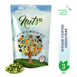 NUTS U.S. - Wasabi Coated Green Peas, Crunchy & Spicy in Resealable Bag (3 LBS)