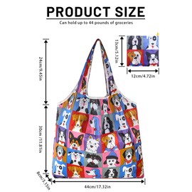 GAUENEEN 4 Pcs Reusable Grocery Bags, Foldable Shopping Bags Heavy Duty, Large Nano Bag Cute Tote Bag for Daily Shopping, Waterproof and Machine Washable (Animals)