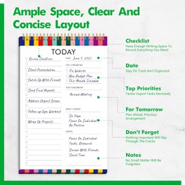To Do List Notepad, Daily Planner Notebook with 52 Tear-off Sheets, Undated Writing Organizer for Daily Tasks and Goal, Coiled Task Track Checklist Productivity Pad for Office, Classroom, Home, School