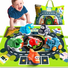 bessome Big Cartoon Truck Car Toys for 1 Year Old Boy with Playmat/Storage Bag|Baby and Toddler Toys 12-18 Months & Age 1-2|1st Birthday Gift for 1 2 Year Old Boy, Easter Basket Stuffers