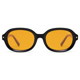 SOJOS Retro Vintage Oval Polarized Sunglasses Womens Mens 80s 90s Trendy Round Sunnies SJ2603, Shiny Black/Yellow Tint