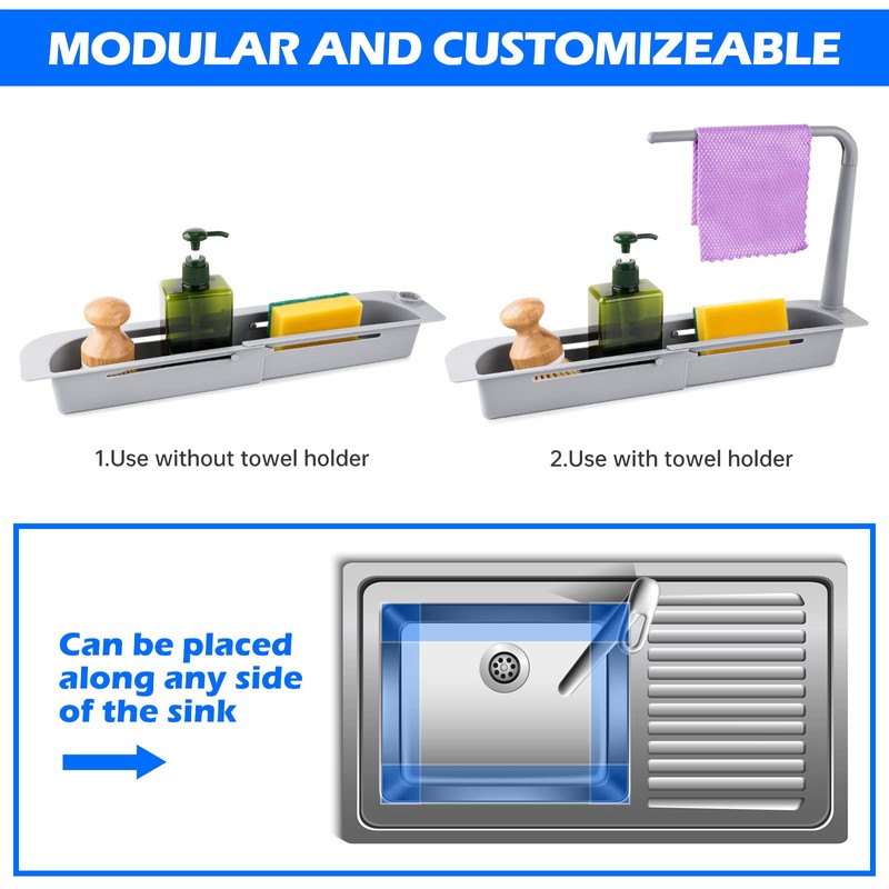 NiHome Telescopic Kitchen Over Sink Organizer with Towel Hanger, Expandable