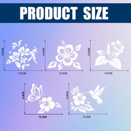 Hobbspring 5 Style Hibiscus Flowers Car Stickers, White Hawaiian Vinyl Sticker, Flowers, Plastic Decoration Sticker for Cars, Trucks, Vans, Walls, Laptops, 15.5 x 14.8 cm