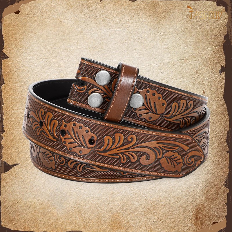 JASGOOD Western Leather Belt Strap for Men without Buckle Engraved