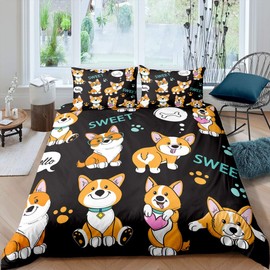 Feelyou - Juego de funda de edredón para perro, diseño de perro con dibujos animados galeses, diseño de pata de Corgi galés, funda de edredón para niños, niñas, adolescentes, decoración del dormitorio con temática de animales, tamaño doble con 1 funda de