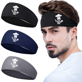 Chef Sweat Bands Headbands for Men Women 3pcs Sweatbands Head Bands for Mens Sports Running Workout Headbands for Men Cooling Head Band for Sweat Moisture Wicking Hairband for Gym Athletic Chef Gifts