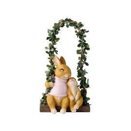 ping Resin Hand-painted Swing Baby Mother Statue (Swinging Mother Baby Rabbit)-Fashion Cute Healing Business GiftColor: As picture, Size: One Size
