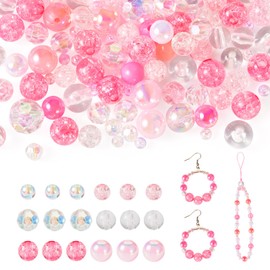 Craftdady 280pcs Round Acrylic Beads Set 8-10mm Pink Round Beads Assorted for DIY Jewelry Making Bracelet Making Hole:1.8-2mm