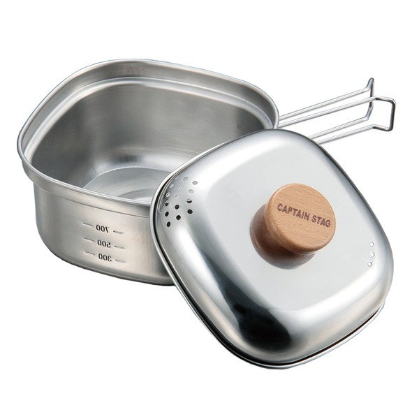 Captain Stag UH-4202 Camping Pot, Stainless Steel, Square, Ramen, Cooker, 0.4 gal (1.3 L)