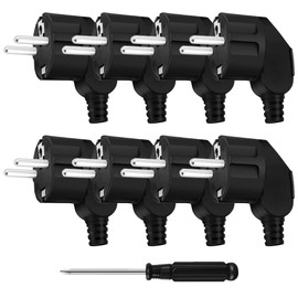 HIULLEN Schuko Plugs, 250 V/16 A Schuko Plug Rubber with Strain Relief, Protective Contact Plug with Kink Protection Sleeve, Schuko Plug, Outdoor Euro Plug for 8-10 mm Cable, Durable, Shatterproof,