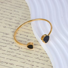 JJDreams Intarsia Shell Bangle Love Heart Open Bracelet Boho Open Crystal Bangle Bracelets Jewellery for Women,black middle