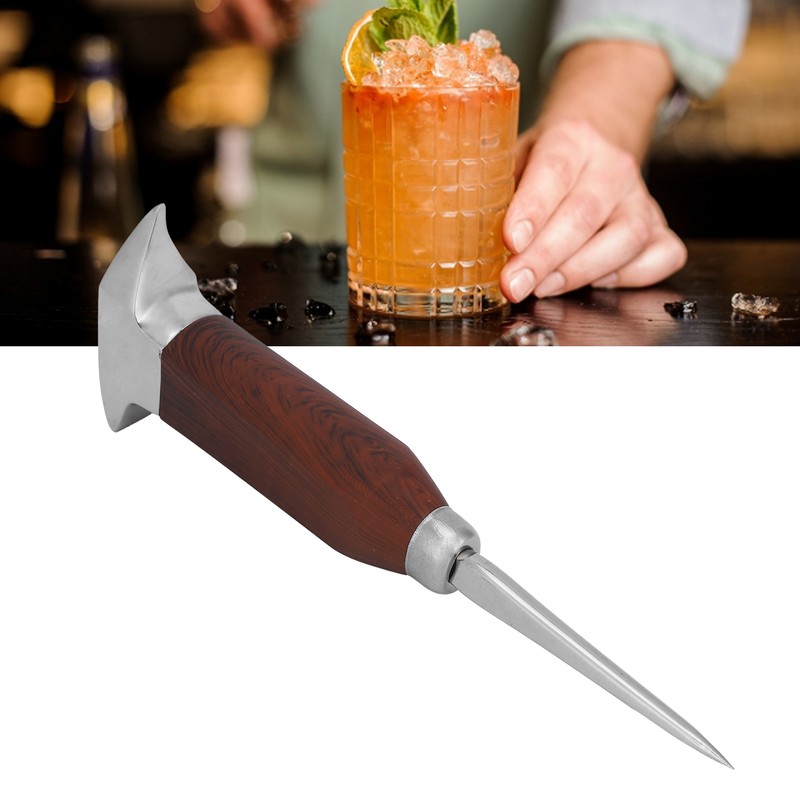 Ice Pick Stainless Steel Ice Pick with Wood Handle Bartender