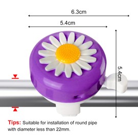 PFLYPF Pack of 2 Children's Bicycle Bells, Flower Bicycle Bells, Cute Toddler Bells, Suitable for Boys and Girls, Ideal Accessories for Children's Bikes (Purple, Pink)