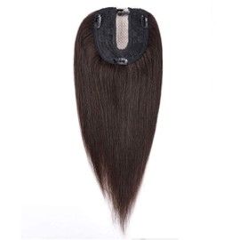 10inch Hair Topper for Thinning Hair Women Clip in Real Remy Human Hair Extensions Top Piece (#02 Dark Brown)