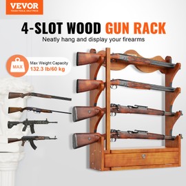 VEVOR Gun Rack, Wood Gun Rack Wall Mount, Gun Display Rack Holds 4 Rifles, Shotguns, 132 lb Heavy Duty Wall Storage Display Rifle Rack with Soft Padding