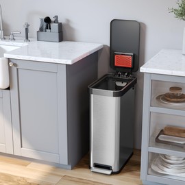 iTouchless SoftStep 13.2 Gallon Slim Step Pedal Trash Can with Odor Filter, Elongated Stainless Steel Recycling Bin, Space-Saving Garbage Trashcan, 50 Liter Home Office Bedroom Livingroom Wastebasket