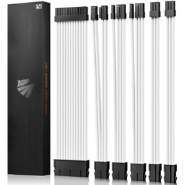 ASIAHORSE 16AWG PSU Cable Extension Power Cords, Customized Power Supply Mod Sleeve Extension Cable, ATX/EPS/8-pin PCI-E/6-pin PCI-E for ATX Power Supply (White)