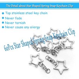 60Pcs Star Shaped Spring Snap Keychain Clip,Metal Swivel Clasp Snap Hook Key Ring with Chain Hanging Buckle with Open Jump Ring Connector for DIY Crafts Key Ring Making,Keychain Accessories