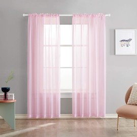 TOAVA DECO Christmas Baby Pink Sheer Curtains 72 Inches Long Semi Faux Linen Light Flitering Pink Sheers Curtain for Bedroom Living Room Girls Kids Room 2 Panels 52x72 Inch Length Blush Pink