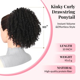 AliLeader Curly Ponytail Extension 10 Inch Drawstring Ponytail for Women Short Fluffy Afro Kinky Curly Pony Tails Hair Extensions (10 Inch,2#)