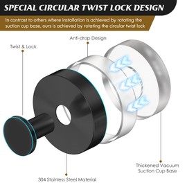 MOTAIPEAK Suction Cup Hooks for Shower,8Pcs Shower Hooks for Inside Shower,No Drill Towel Hooks for Bathroom Wall,Kitchen,Glass,Mirror,Tile to Hang Towels,Robes,Loofah-Black