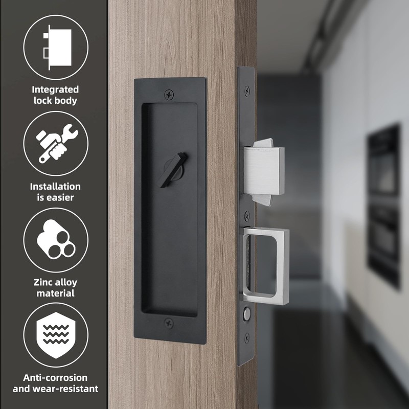 Modern Pocket Door Hardware - Privacy Lock with Finger Flush