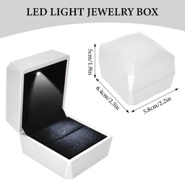 Colexy Ring Box with LED Light, LED Ring Box, Illuminated, Velvet Jewellery Gift Box with LED Interior Lighting, Jewellery Presentation Box, for Engagement, Marriage Proposal, Wedding (White)