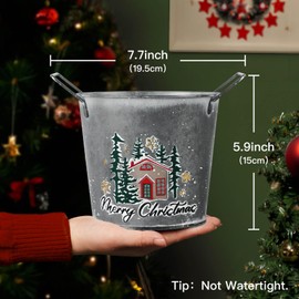 Putuo Decor 4-Pack Christmas Metal Buckets Winter Design Rustic Farmhouse Holiday Buckets with Handles Vintage Christmas Décor for Festive Centerpieces Home Accents (Grey)