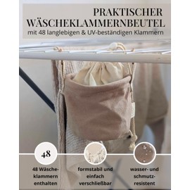 Livlig53 LIVLIG Clothes Peg Bag with 48 Pegs, Weatherproof Peg Bag for Clothespins, Beige