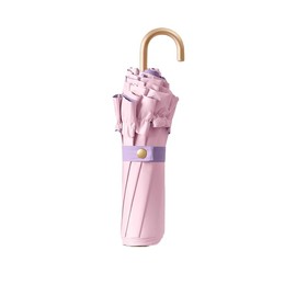 Travel Umbrella with Flower Edge Ruffle & Golden Hook Hanger - 8 Ribs Foldable Pocket Umbrella for Women/Children, Teflon Coating with UV 50+ Protection, Lightweight & Compact for Bag/Backpack, pink